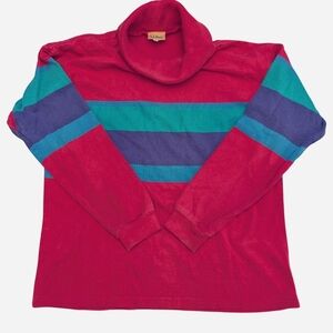 L.L. Bean Vintage 80s Pink And Blue Striped Turtleneck Sweater